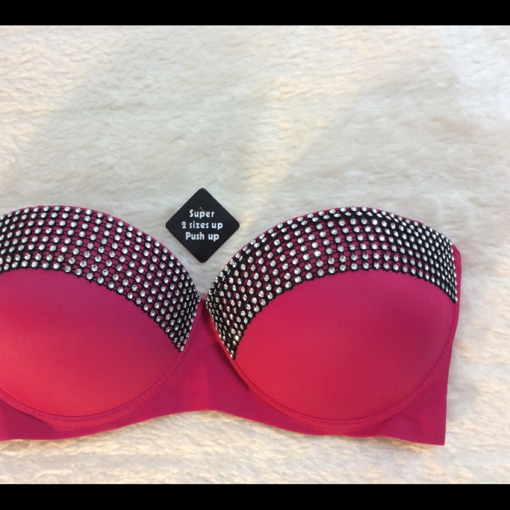 New Sexy Pink Bling Super 2 Sizes Up Push Up Bra